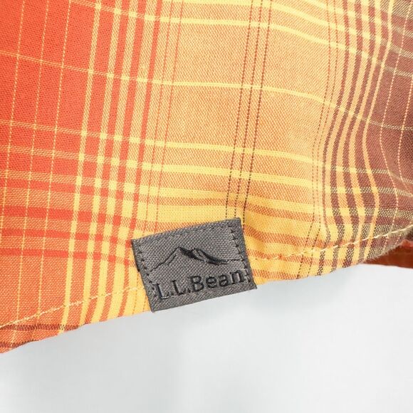 LL Bean Otter Cliff Shirt Mens Large Plaid Orange Yellow Zip Pocket Cotton Poly - Picture 12 of 16